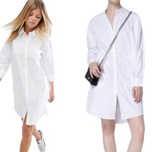 CAARA BOYFRIEND WHITE BUTTON SHIRT DRESS